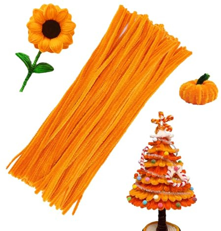 KIMMAX 100 Pfeifenreiniger Bastelset und 100 Googly Eyes -Chenilledraht 30cm-Pfeifenputzer für Kinder Basteln DIY Projekte und Dekorieren (Orange)