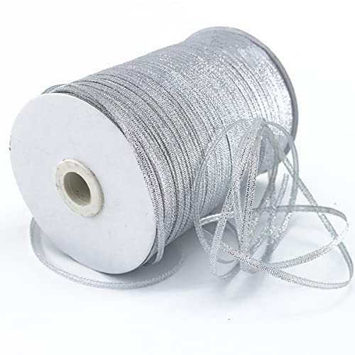 3mm 790m Silber Satinband,Silber Schleifenband Dekoration Stoffbänder Bänder Geschenkband Breit Stoffband für Hochzeit -1 Rollen