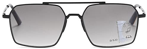 KOOSUFA Gleitsichtbrille Sonnenlesebrille Herren Gleitsicht Lesebrille Sonnenbrille Metall Piloten Progressive Multifokus Federscharnier Blaulichtfilter UV-Schutz Schwarz Grau, 1.5