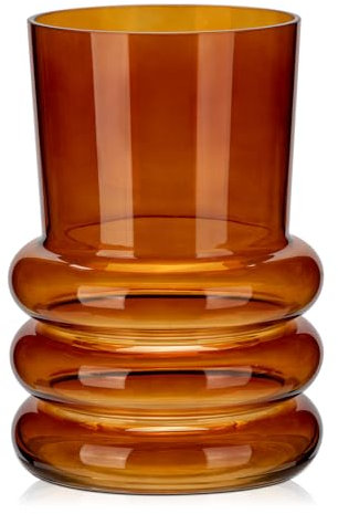 Hollyone moderner Bernstein Glasvase für Heimdekoration, Hochzeit, Party, Tisch, Regal, Wohnzimmer, Schlafzimmer, Küchendekoration, 18 cm