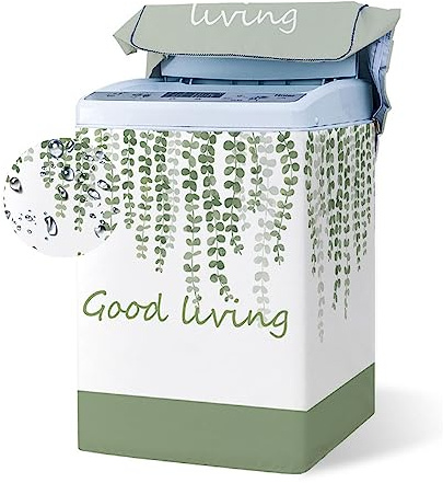 Odot Washing Machine Cover Top Load Waterproof Dustproof Washer Machine Dryer Protector Sunscreen Washer Dryer Cover for Most Top Load Washer Dryer (L Capacity 6.8-8kg,green leaves)