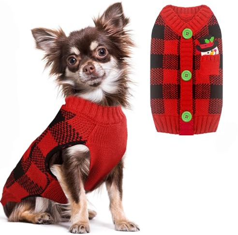 ABRRLO Weihnachten Hund Pullover Dog Sweater Hundepullover Haustier Hundepulli Warm Welpe Kleine Mittel Hunde (XS, Rot-schwarzes Karo)