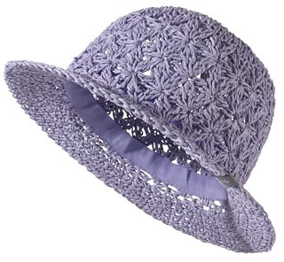 Sterntaler Strohhut Häkeloptik - Mädchenhut mit gehäkeltem Blumenmuster - Sonnenhut Kinder schützt den Kopf vor der Sonne - Kinderhut schützt den Kopf an heißen Tagen vor der Sonne - blasslila, 51