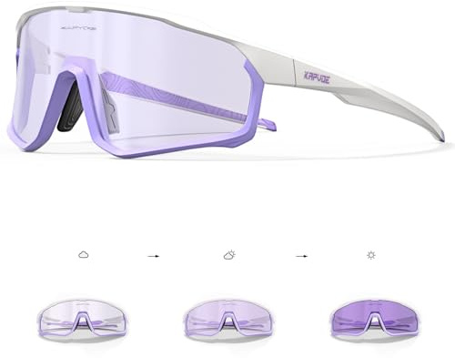 KAPVOE Fahrradbrille Selbsttönend Sportbrille Herren Damen Sonnenbrille Mountain Bike Brille MTB Klar Radbrille Rennrad Baseball Radsport Golf