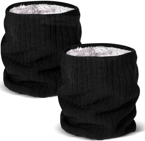EBOOT 2 Stück Winter Loopschals Gefütterte Fleece Schlauchschals Runde Winter Halswärmer Dicke Winddichte Halstücher Multifunktionstücher für Herren Damen Ski Motorrad (Schwarz)