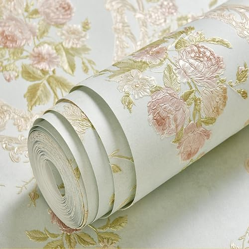 Zoomlie Papier peint vintage jacquard floral gaufré pastorale européenne autocollant mural pour chambre à coucher, maison, hôtel (0,53 m x 10 m, style 2)