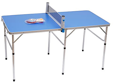 Caskunbsy Mesa de ping pong plegable mini con asa, mesa de ping pong para interiores, 152 x 76 x 76 cm, mesa de ping pong compacta, incluye red, 2 raquetas y 3 pelotas de ping pong