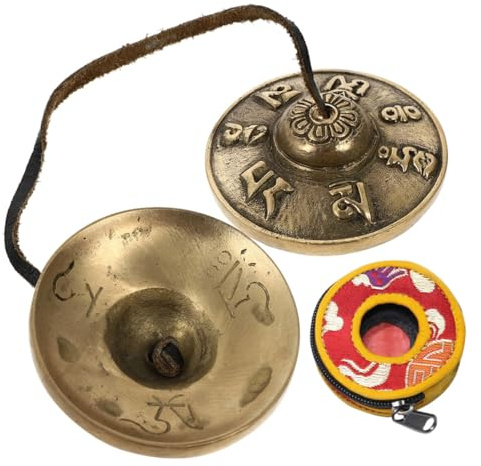 Beckenglocken Schlaginstrument 1 Satz Gold aus Kupfer mit Baumwollband | Achtsamkeit und Klangtherapie, Angenehmer Klang, Kreatives Finger Satz