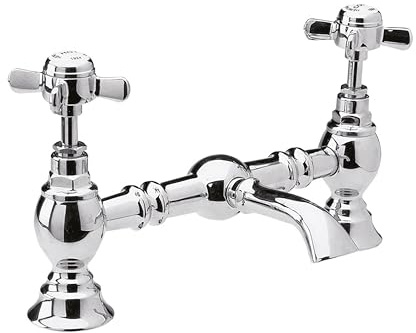 Balterley Basin Mixer Tap, Traditional Bridge Waterfall Sink Mixer Tap with Crosshead Handles, Deck Mounted Waterfall Basin Bathroom Taps, Durable Sink Taps for Bathroom - 40 x 240 x 140mm (Chrome)