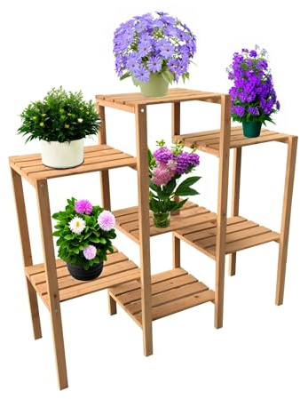 Coemo Blumenregal Bernd, 96x31x87 cm, Stilvolles Pflanzenregal | Stilvolles Pflanzenregal aus Nadelholz Blumenständer mit 7 Fächern für Ihr Zuhause, Zierde und Nutzen vereint