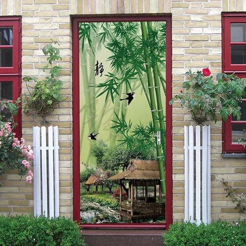 3D Türaufklebergrüne Bambushausschwalbe 90 X 210 Cm Selbstklebendes Wandbild Wohnkultur Wandaufkleber Kunstaufkleber Schlafzimmer Wohnzimmer Abnehmbares Poster - Kinderzimmer Wohnzimmer Küche Schl