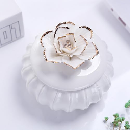 WXMYOZR Trinket Box Porcelain with Lid, Ceramic Floral Jewelry Trinket Boxes for Girls Women Small Jewelry Container Organizer Ring Earring Necklace Holder,White,Peony