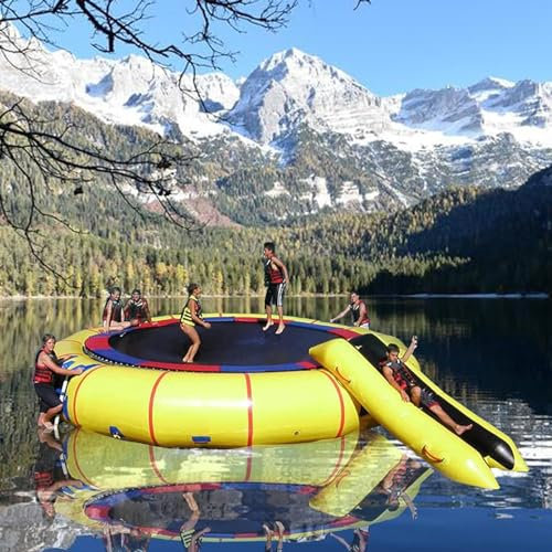 Hlixzoy Pvc Inflatable Water Trampoline with Slide/Tube/Jumping Pillow Bag Bounce Platform, Inflatable Lake Trampoline, Suitable for Lakes, Swimming Pools And Calm Sea Areas,10FT