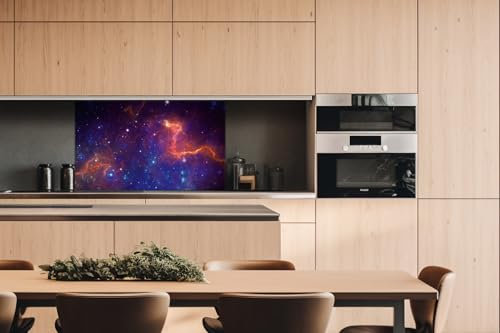Küchenrückwand Verbundplatte Bunte Galaxie 100 x 60 cm | Spritzschutz Küche für Herd Spüle | Premium Qualität, Alu Dibond, Stärke 3 mm - Made in EU | Inklusive Kleber
