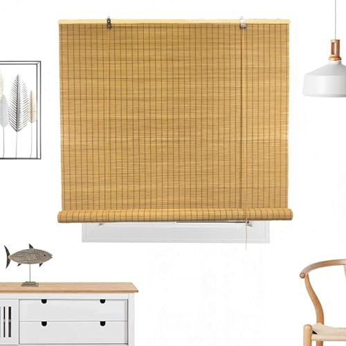 FENGSHOUU Natur Bambusrollo Bambus Raffrollo Anti-UV Holzrollos Jalousie Sonnenschutz und Sichtschutz Rollo Seitenzugrollo Für Fenster und Türen,Anpassbar,Breite×Höhe (Carbonized,50cm x 180cm)