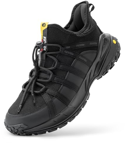 FitVille Zapatillas de Senderismo Hombre Extra Anchos Zapatos de Trekking Sin Cordones Transpirables Montaña Zapatillas Ligeros para Caminar Exterior Antideslizantes Negro 40 EU Ancho