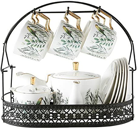 CQIKRWGWS Juego de té, Taza de café, platillo, Juego de Taza de té de Porcelana, Juego de Taza de café, platillo, Taza de té de China con Soporte de exhibición