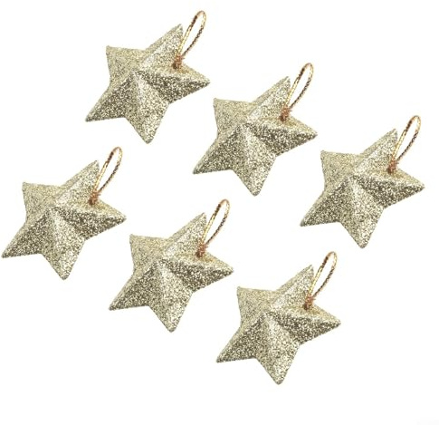 Deko-Sterne zum Aufhängen, 6-teiliges Set, um Ihren Weihnachtsbaum und festliche Zusammenkünfte zu schmücken (Gold)