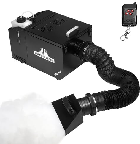XWSTGEQ 1500W Low Lying Fog Machine - Ground Fog Effect with Wireless Remote & DMX 512 - Water Based with Tube for Weddings, Halloween, DJ Stage & Parties