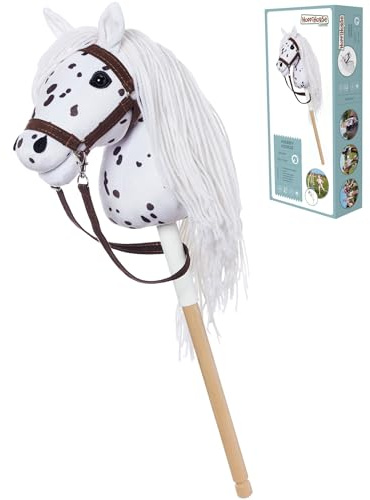 HOPPIHORSE-El Hobby Horse edición Deportiva A4, Caballo de Palo con cabezada, riendas, Correa del Hombro, Cola y empuñadura de Silicona, Hobby Horse de Peluche Caja de Regalo.