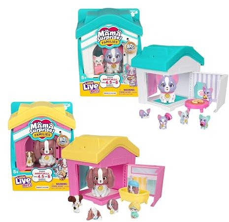 LLP Little Live Pets Coffret 2 Maisons Bouledogue et Épagneul | 4-6 bébés par maman, chiots uniques, set de jeu pliable, plus de 80 à collectionner ; Mama Surprise dès 5 ans