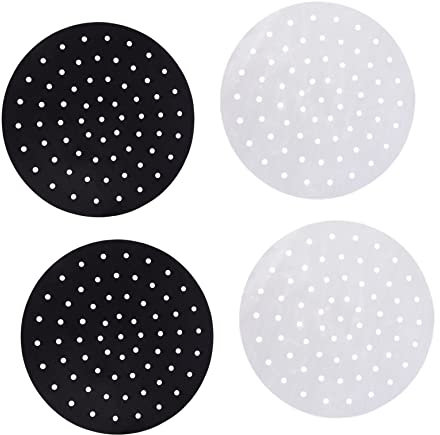 Cabilock 4pcs Non-Stick Perforated Mats Heat-Resistant 22.9cm Round Black and White Reusable Steamer Pads for Kitchen Cooking