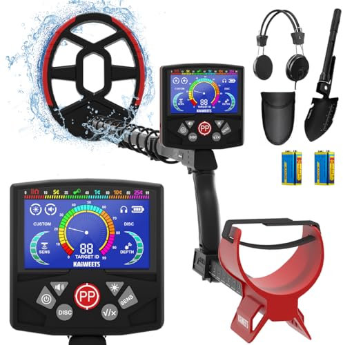 KAIWEETS Metalldetektor, 2025 Neues Modell Metalldetektoren mit Farbiger Zeigeranzeige, Zusammenklappbarer Metalldetektor für Erwachsene & Kinder, Hochpräzise Punktortung mit Hightech DSP-Chip