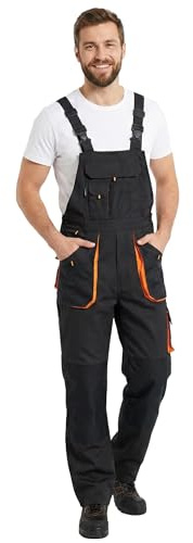 BWOLF ATLAS Salopette Homme Pantalon de Travail Salopette de Protection Classique avec Poches Multifonctionnelles Gris Foncé/Orange, XL