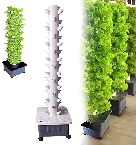 Generisch Hydroponic Tower, 15 Tier 45 Holes Aquaponic Wax System,Earthless Growing System, Aeroponics Tower with Hydration Pump, Timer, Adapter, Seed Bed and Net Pots