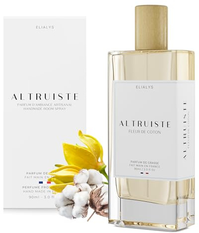 ELIALYS Spray d’Ambiance au Parfum de Grasse, Formule Sans Alcool - ALTRUISTE, 90ml, ±24 heures de TENUE, Fabriquée en France - Parfum Intense & Longue durée (Fleur de Coton)