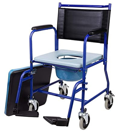 XSDAJSD Fauteuil Roulant percé, Chaise de Douche avec Pot Amovible, pédale Pliante et Coussin éponge, chaises percées de Chevet Mobiles pour Personnes âgées