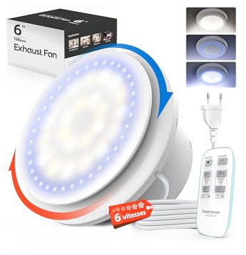 SBONNI Extractor de Baño 150 mm - 11 Efectos de Luz, 6 Velocidades, Bidireccional, Mejorado Ventilador Extractor de Aire Silencioso con Control Remoto - Potente para Baño, Cocina, WC, Garaje y Sótano