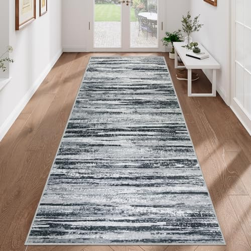 VSIWB Teppich Läufer Flur 80x200 cm, Leichter Kurzflor Küchenteppich, Waschbarer Teppich, rutschfest Küchenläufer, Teppich Flur, Grau Teppich Läufer für Wohnzimmer, Küche, Diele, Eingang, Balkon
