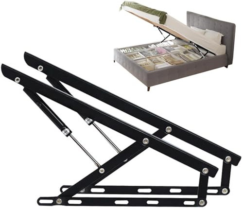 Pack 2 Sistema de elevación con amortiguadores, bisagras + Elevador de Cama Compatible de 150 x 200 cm Capacidad de 100kg Kit de Hardware Mecánico, Juego de mecanismos elevables para Cama, Negro(120cm