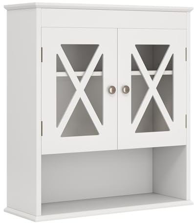 GIANTEX Badezimmerschrank hängend, Hängeschrank mit 2 Türen & offenem Fach & verstellbarem Regal, Medizinschrank, Wandschrank für Badezimmer, Wohnzimmer, Küche, 54 x 20 x 60 cm