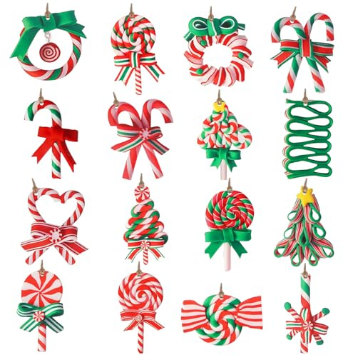 Lot de 16 Décorations de Sapin de Noël, Sucre d'orge pour Sapin de Noël, Ornements de Sucette de Noëls pour Sapins, Couronne, Fenêtres, Cheminée, Porte et Fête