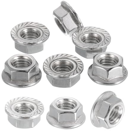 sourcing map 10 Pcs M8x1.25mm Serrated Flange Hex Lock Nuts, 304 Stainless Steel Hexagon Flange Metric Locknuts Fasteners, Bright Finish for Furniture, Machine, DIY