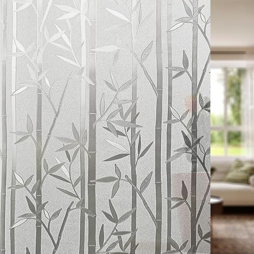 Vinilos para Cristales Ventanas 30 x 400 cm Efecto Esmerilado, Anti-UV, Privacidad Total, Fácil de Instalar Fensterfolie Blickdicht Fensterfolie para Baño Cocina Oficina, Bambú