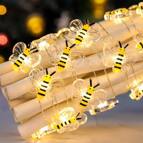 Kaleora LED Bienen Lichterkette, 2M 20 LED Biene Lichterkette Batteriebetrieben, Warmweiß Dekorative Beleuchtung für Kinderzimmer Garten Hochzeit Party Innen Deko