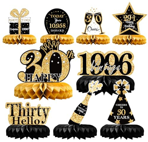30.Geburtstag Tischdeko Schwarz Gold,9 Stück Bienenwaben Deko | Tischaufsätze Set,30 Geburtstag Deko für Männer und Frauen,Tischdekoration für 30. jährige