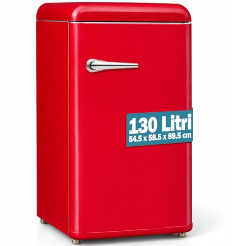 BAKAJI Frigorifero Monoporta 130L Design Retrò, Frigo da Casa, Ufficio, Campeggio, Libera Installazione, Temperatura Regolabile, Capiente e Salvaspazio, Bassa Rumorosità, 54.5x58.5x89.5 (Rosso)