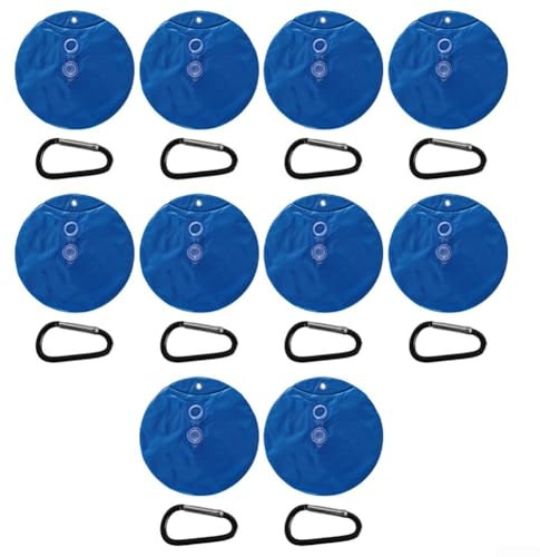 Confezione da 10 sacchi pesi in PVC con ganci per piscine fuori terra, progettati per un fissaggio stabile della copertura e resistenza al vento