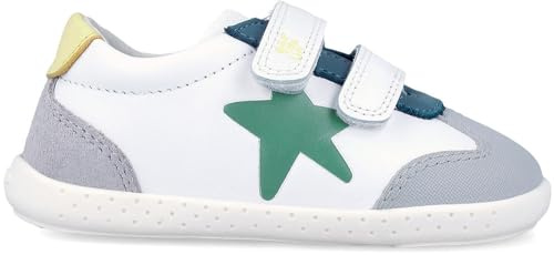 GARVALÍN 262320-C863 - Scarpe ecologiche Barefoot per bambini con doppio nastro adesivo in tessuto, punta larga e suola flessibile bianca blu grigio bambino sport, bianco, 23 EU