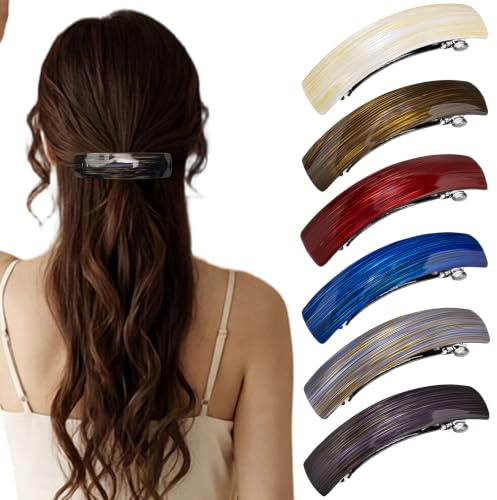 FINELYCR 6 Pièces Barrette Cheveux Femme, Pince Cheveux Femme Automatique Rayures Verticales, Barrettes Françaises Vintage 6 Couleurs, Hair Clip Antidérapant pour Travail, Voyage, Rendez-vous et Usage