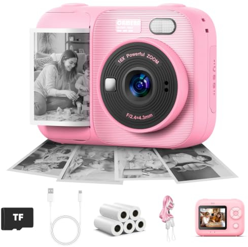 Appareil Photo Instantané pour Enfant avec Imprimante Intégrée – Écran 2.4 Pouces, Carte Micro SD, Mode Selfie et Vidéo pour Garçons et Filles de 3 à 14 Ans