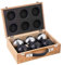 Engelhart - 010208 - Luxus-Holz-Pétanque-Koffer - Naturholz - 74 mm - 6 Boules (3 graue, 3 Schwarze), Holz-Cochonnet, Maßband - 2 Spieler - Ab 6 Jahren - Komplettes Pétanque-Spiel