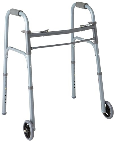 Medline Lightweight Junior/Lower Height Folding Walker with 5” Wheels ( Pack of 4)