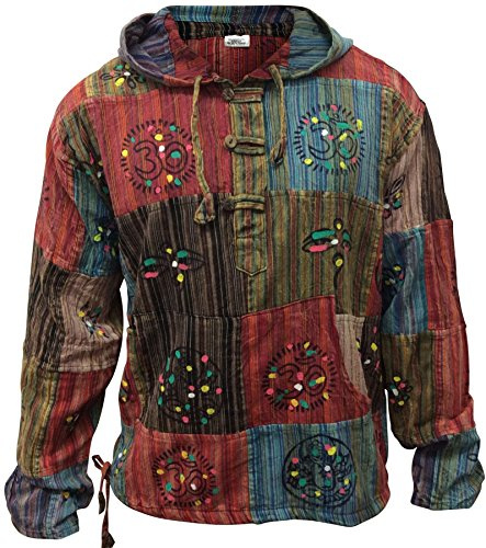 SHOPOHOLIC FASHION Délavé Rayure Patchwork Hippie Capuche Chemise Grand-Père