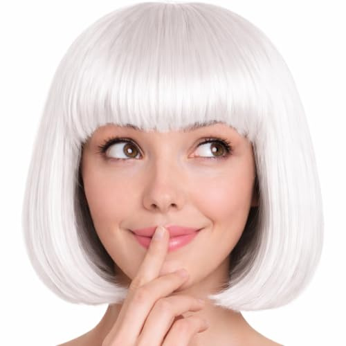 Hatstar Bob Perücke Weiß, Charleston-Perücke für Damen und Herren, Kostüm Accessoire für Karneval, Fasching und Halloween, 100% Polyester