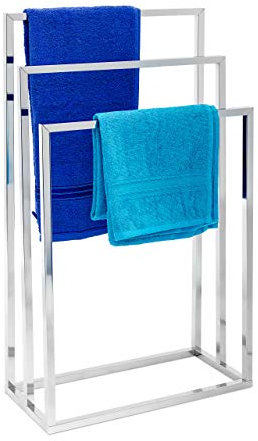Relaxdays Handtuchständer H x B x T: ca. 82,5 x 46 x 21 cm Handtuchhalter aus verchromtem Metall in Edelstahl-Optik Badehandtuchhalter mit 3 Handtuchstangen als Badaccessoire und Kleiderbutler, silber